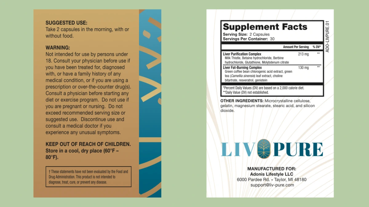 Livpure Supplement Ingredients Label