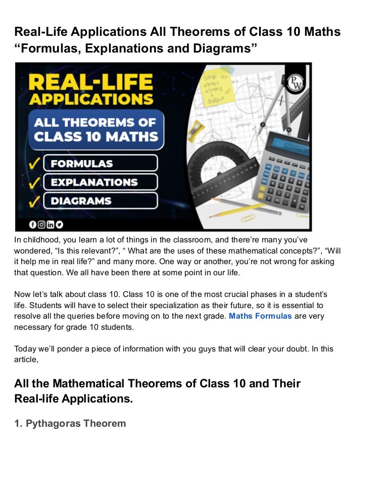 Real-Life Applications All Theorems of Class 10 Maths  “Formulas, Exp…